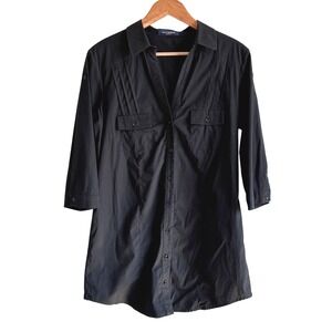 Piazza Sempione Black Pintuck Tunic Button Down Shirt IT 44 US 8 Capsule Luxury